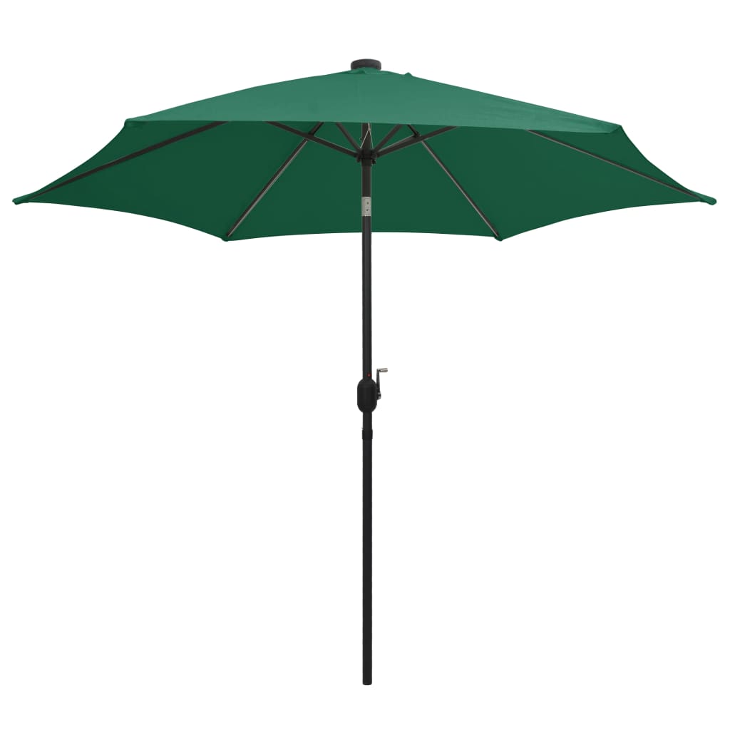 Guarda-sol de jardim c/ luzes LED e poste alumínio 300 cm verde