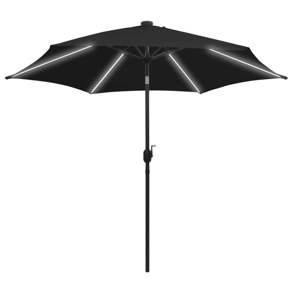 Guarda-sol de jardim c/ luzes LED/poste alumínio 300 cm preto