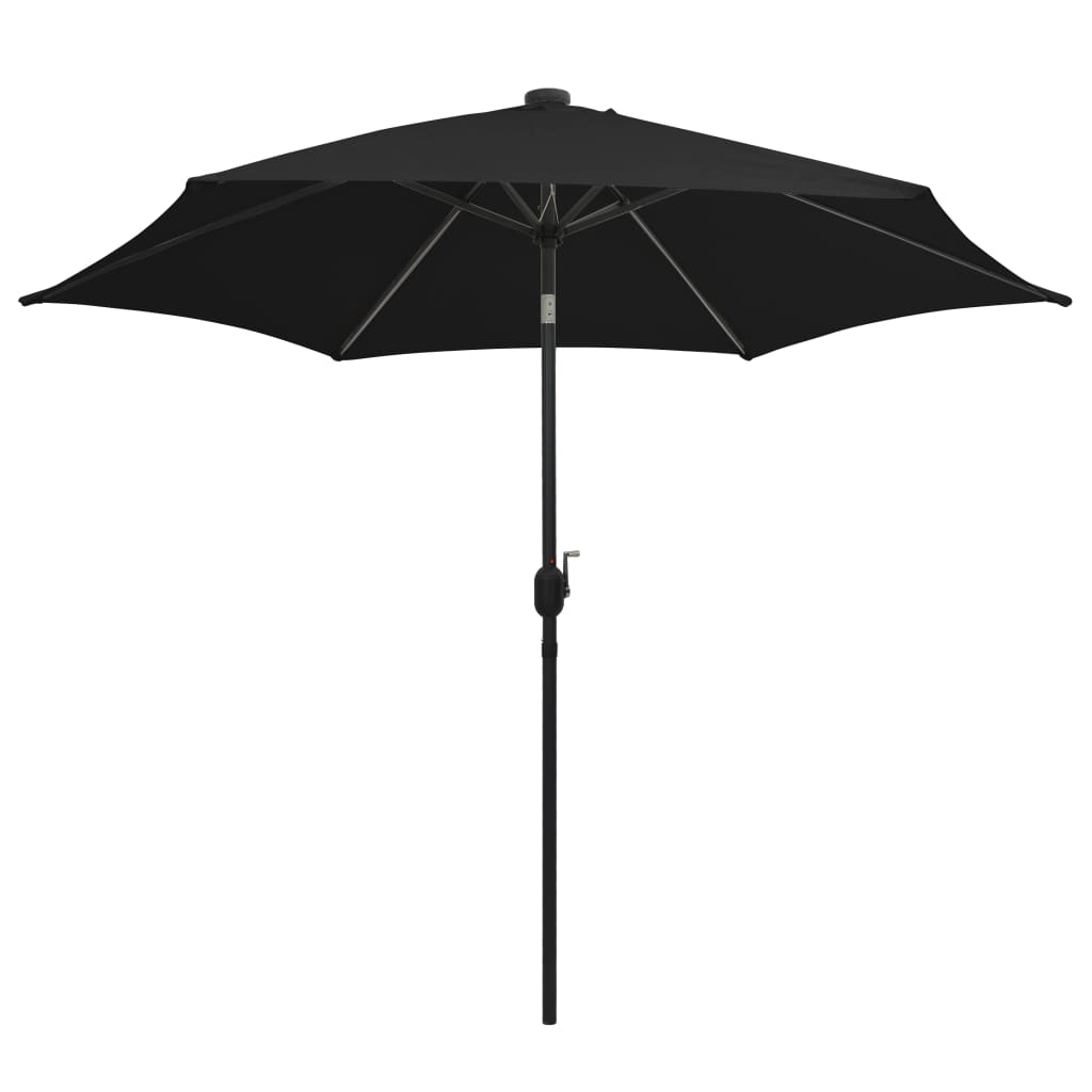 Guarda-sol de jardim c/ luzes LED/poste alumínio 300 cm preto