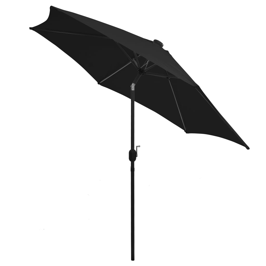 Guarda-sol de jardim c/ luzes LED/poste alumínio 300 cm preto