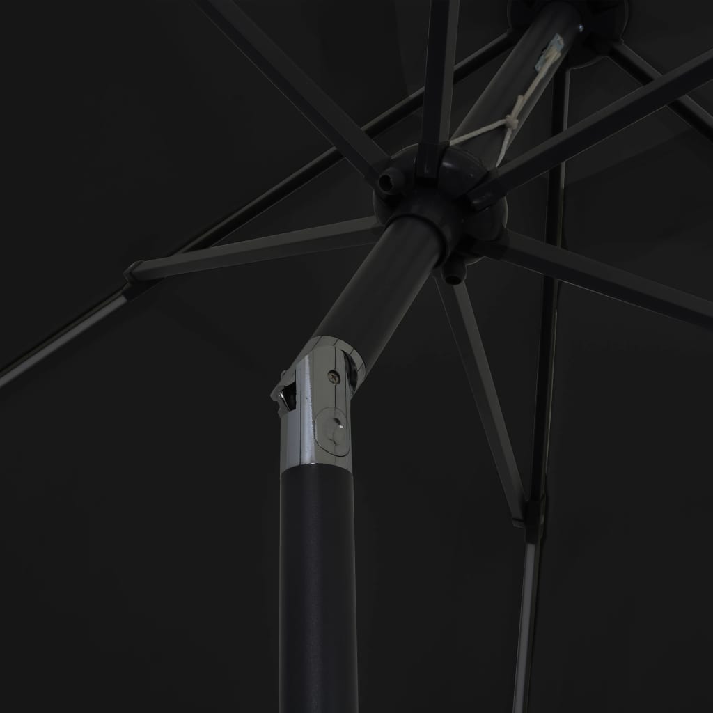 Guarda-sol de jardim c/ luzes LED/poste alumínio 300 cm preto