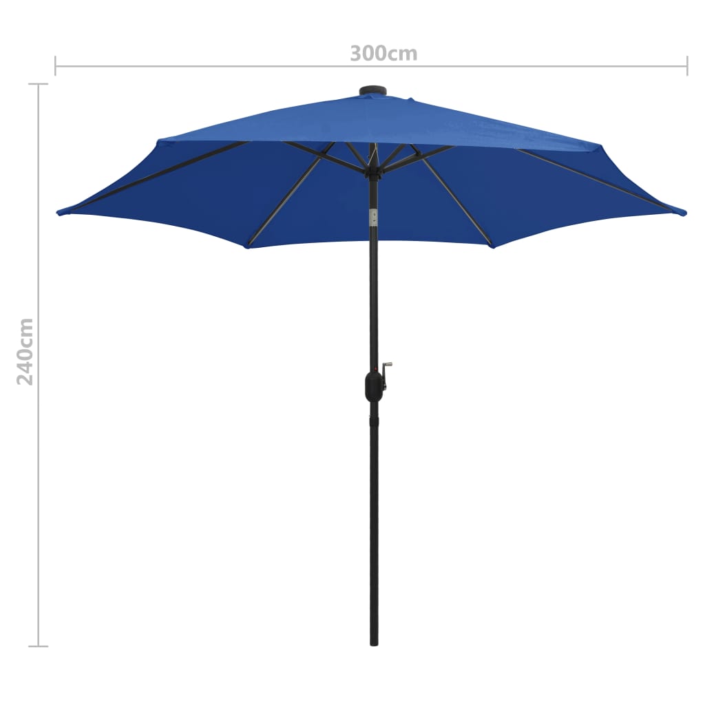 Guarda-sol jardim c/ luzes LED/poste alumínio 300 cm azul-ciano