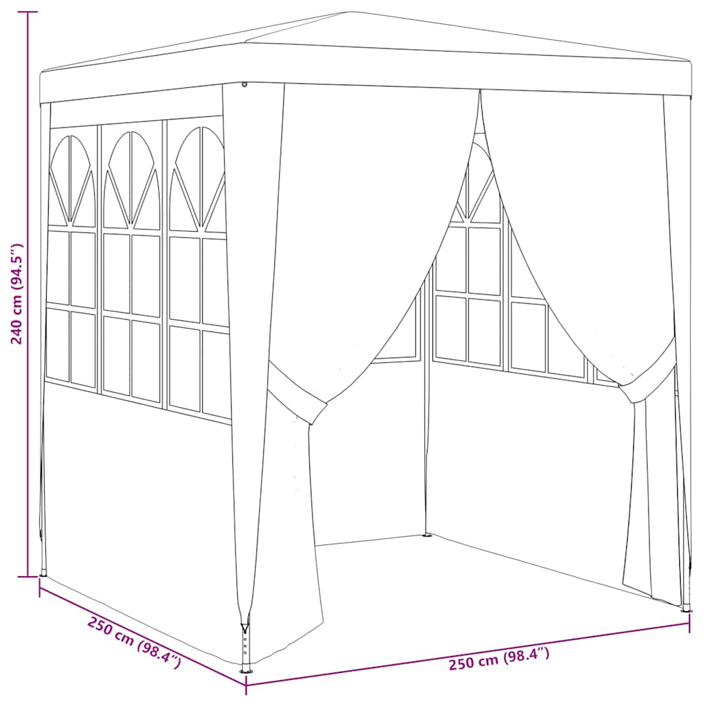 Tenda festas com paredes laterais 2,5x2,5m 90g/m² branco