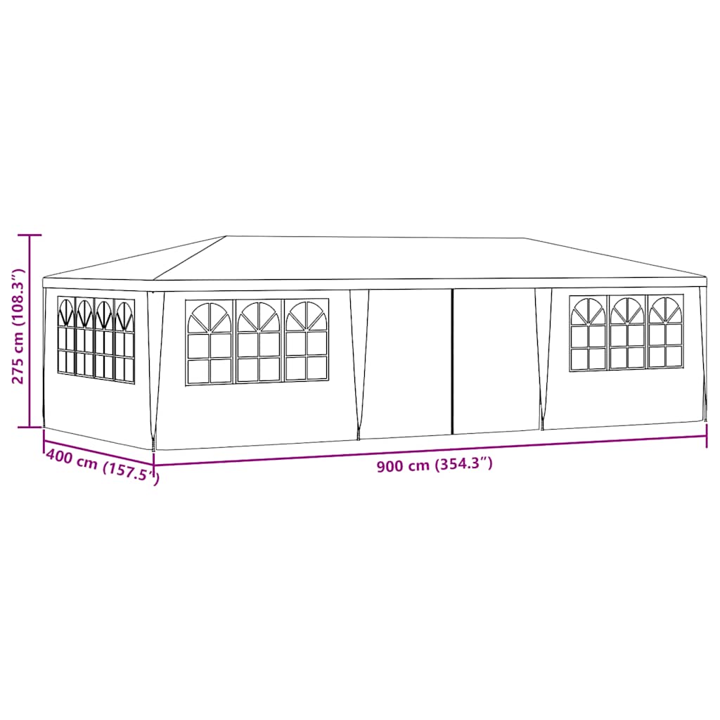 Tenda festas profissional c/ paredes laterais 4x9m 90g/m² verde