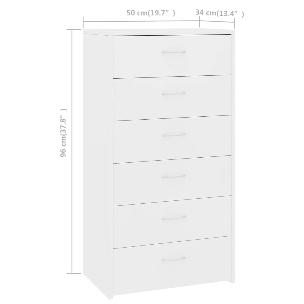 Aparador com 6 gavetas 50x34x96 cm contraplacado branco