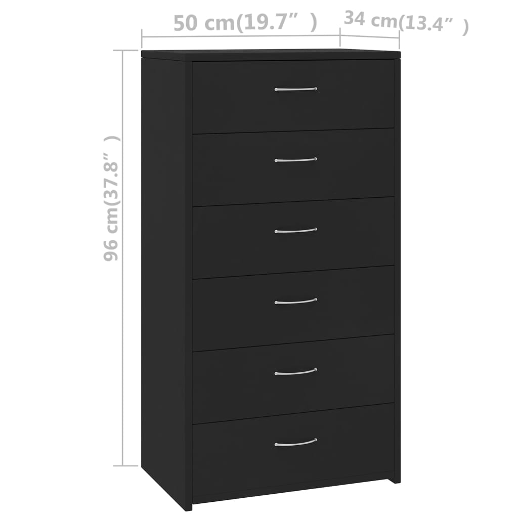 Aparador com 6 gavetas 50x34x96 cm contraplacado preto
