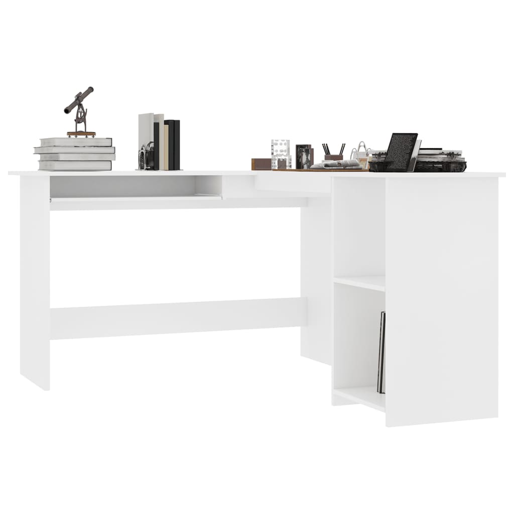Secretária de canto forma L 120x140x75 cm contraplacado branco
