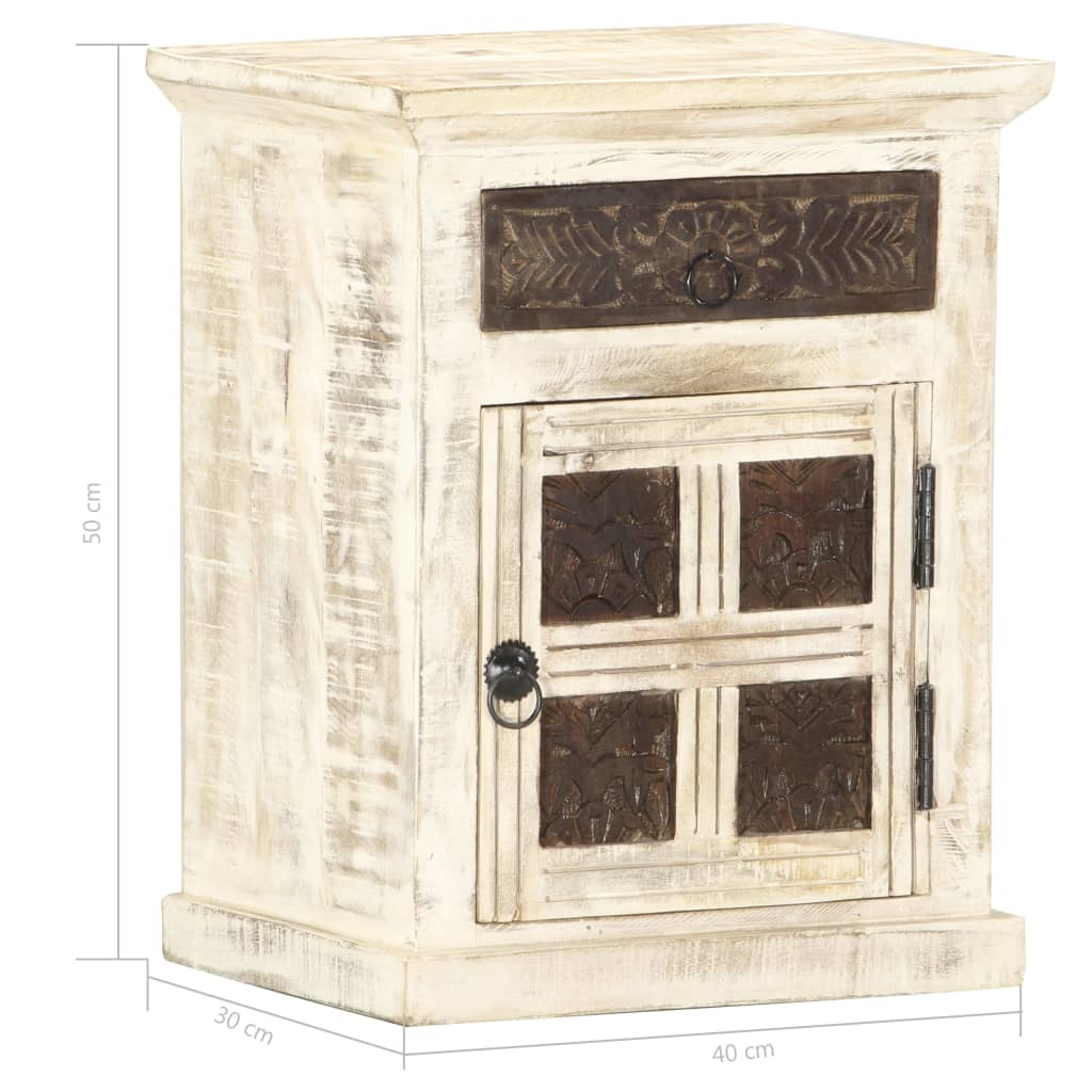 Mesa de cabeceira 40x30x50cm madeira de mangueira maciça branco