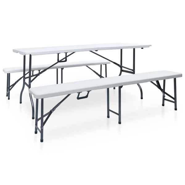 Mesa de jardim dobrável com 2 bancos 180 cm aço e PEAD branco