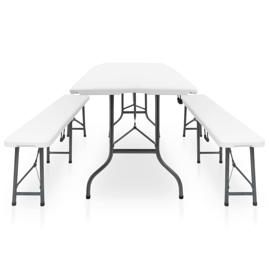 Mesa de jardim dobrável com 2 bancos 180 cm aço e PEAD branco