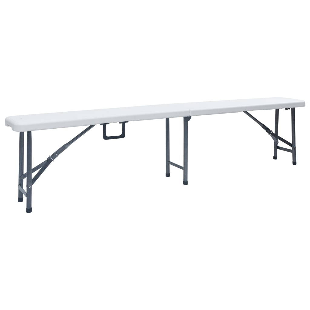 Mesa de jardim dobrável com 2 bancos 180 cm aço e PEAD branco