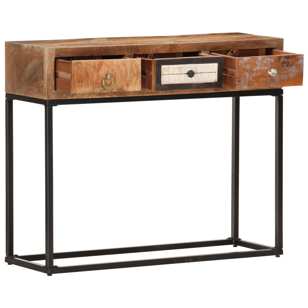 Mesa consola 90x30x75 cm madeira recuperada maciça dourado