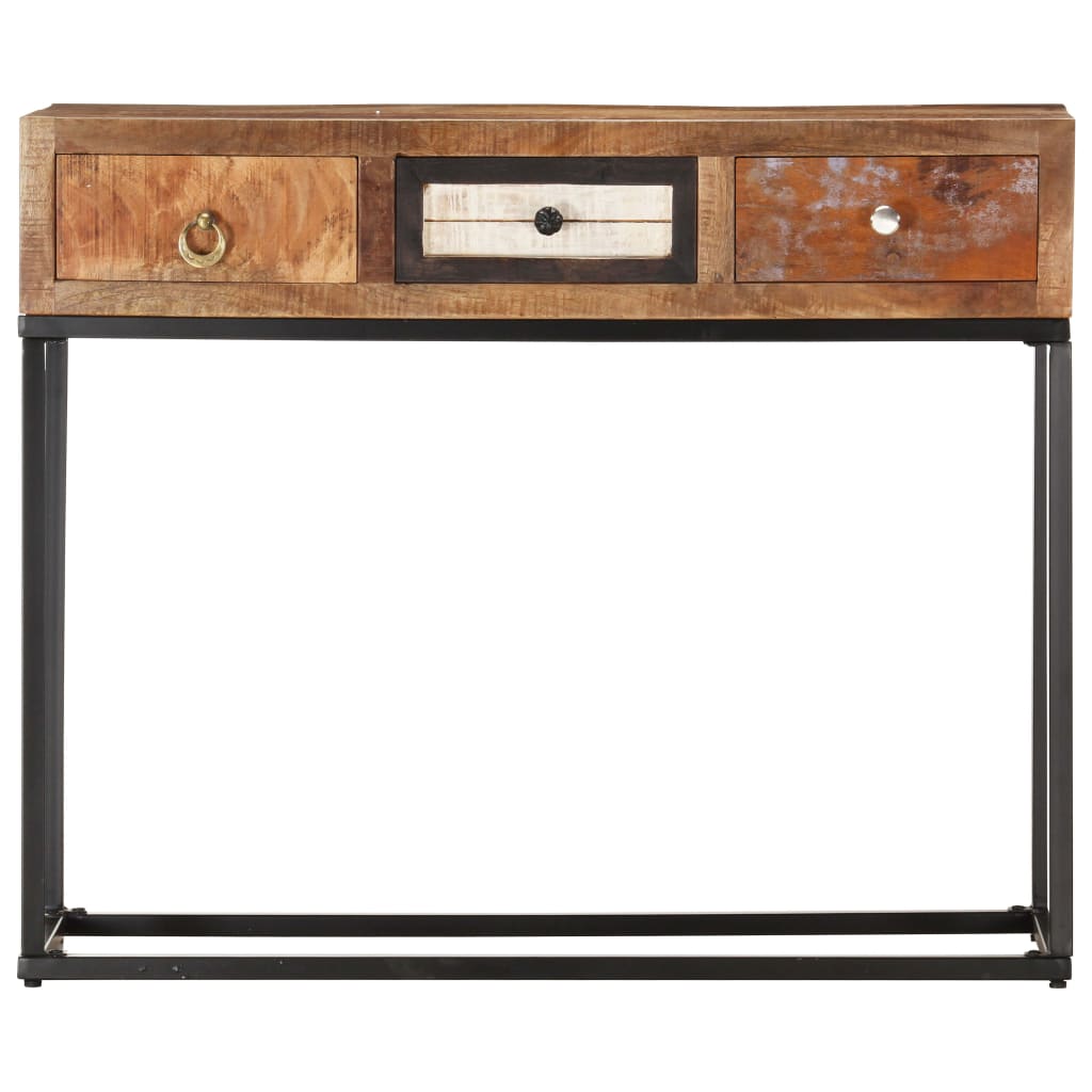 Mesa consola 90x30x75 cm madeira recuperada maciça dourado