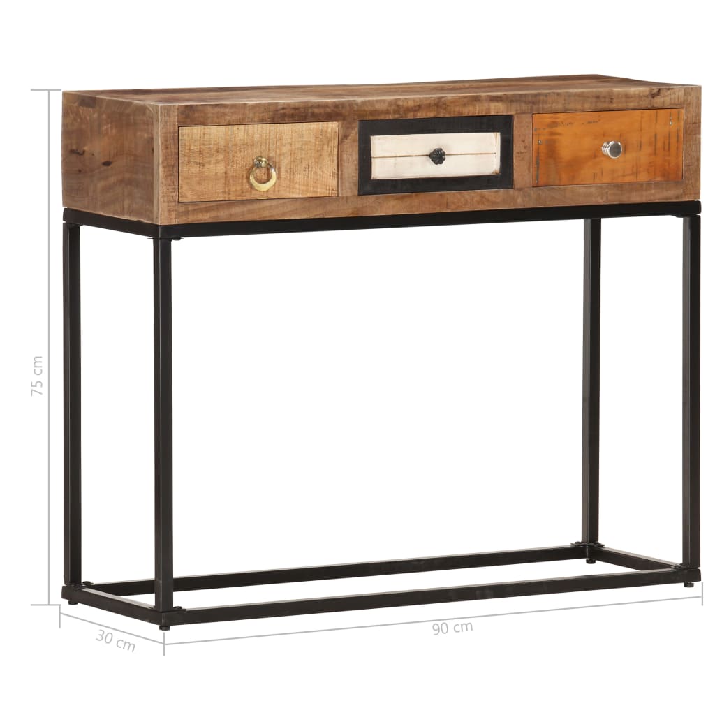 Mesa consola 90x30x75 cm madeira recuperada maciça dourado
