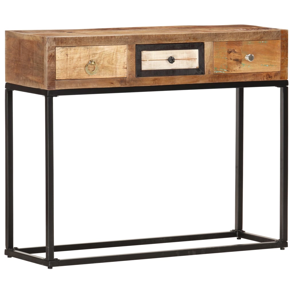 Mesa consola 90x30x75 cm madeira recuperada maciça dourado