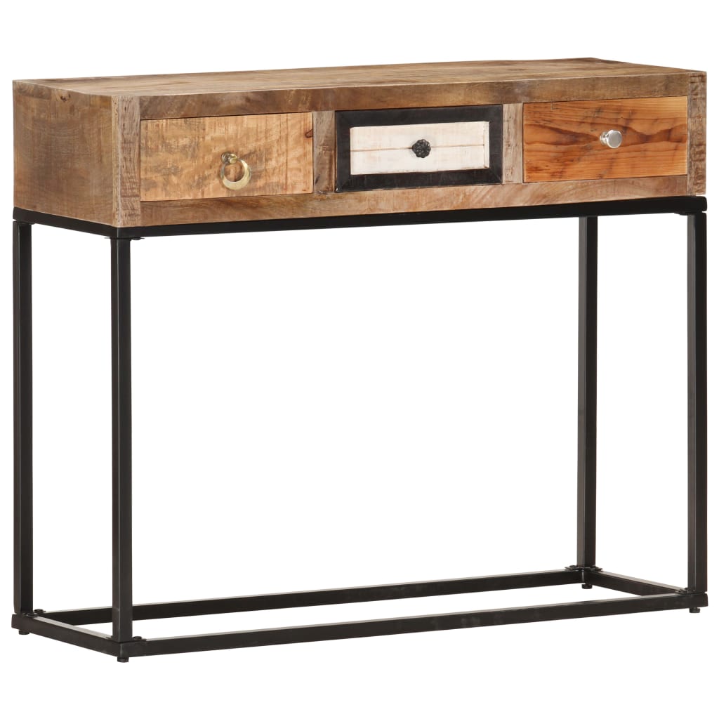 Mesa consola 90x30x75 cm madeira recuperada maciça dourado
