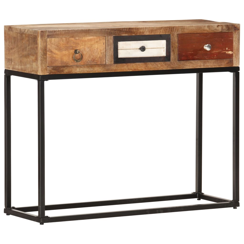 Mesa consola 90x30x75 cm madeira recuperada maciça dourado