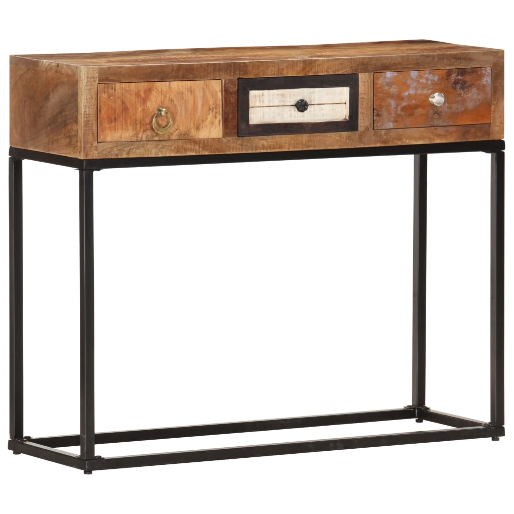 Mesa consola 90x30x75 cm madeira recuperada maciça dourado