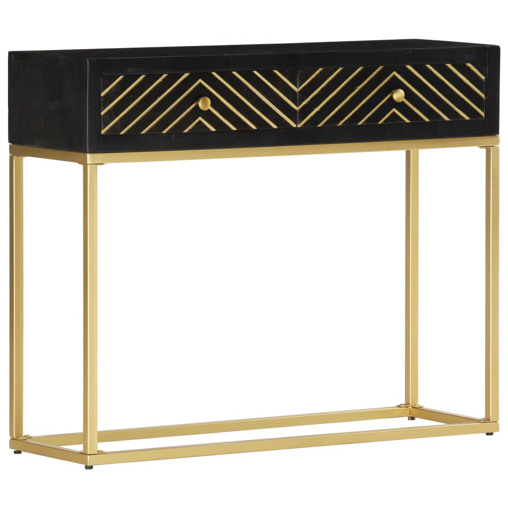 Mesa consola 90x30x75 cm mangueira maciça preto e dourado