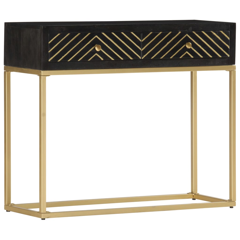 Mesa consola 90x30x75 cm mangueira maciça preto e dourado
