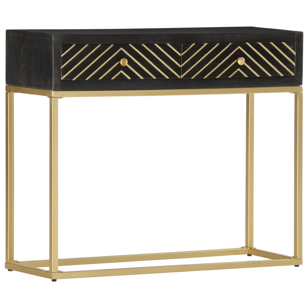 Mesa consola 90x30x75 cm mangueira maciça preto e dourado