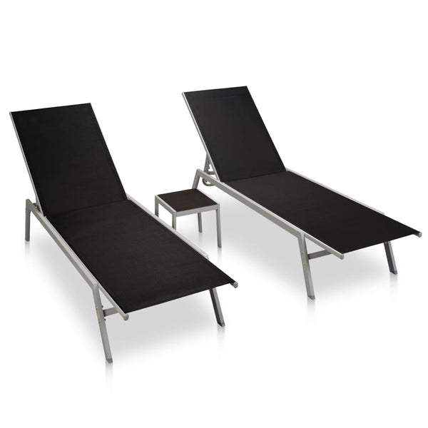 Espreguiçadeiras com mesa 2 pcs aço e textilene preto