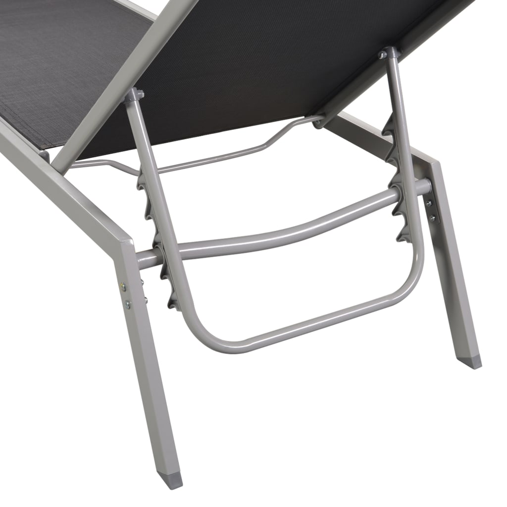 Espreguiçadeiras com mesa 2 pcs aço e textilene preto