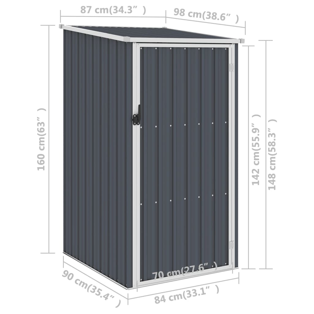 Abrigo de jardim 87x98x159 cm aço galvanizado antracite