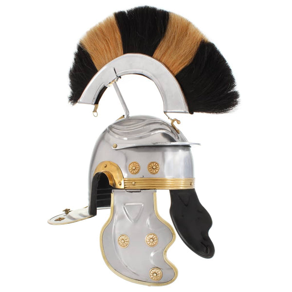 Capacete de soldado romano réplica LARP aço prateado