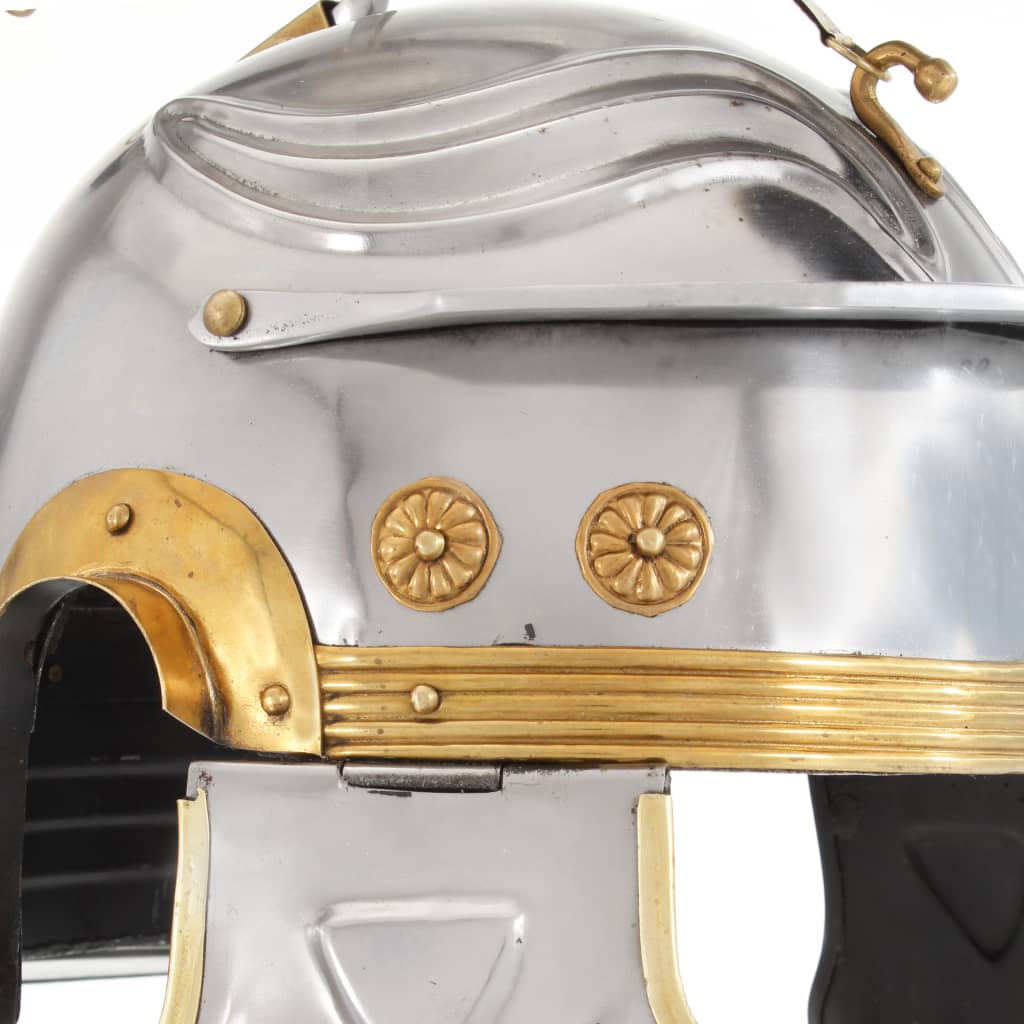 Capacete de soldado romano réplica LARP aço prateado