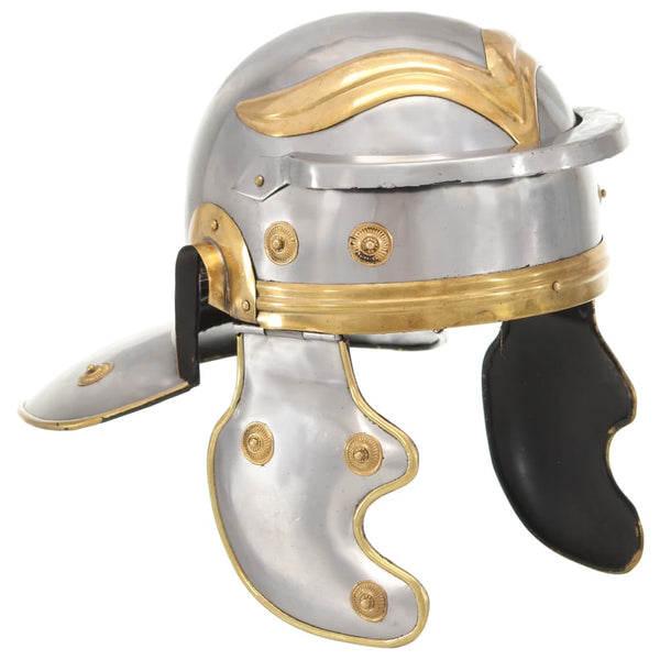 Capacete de soldado romano réplica LARP aço prateado