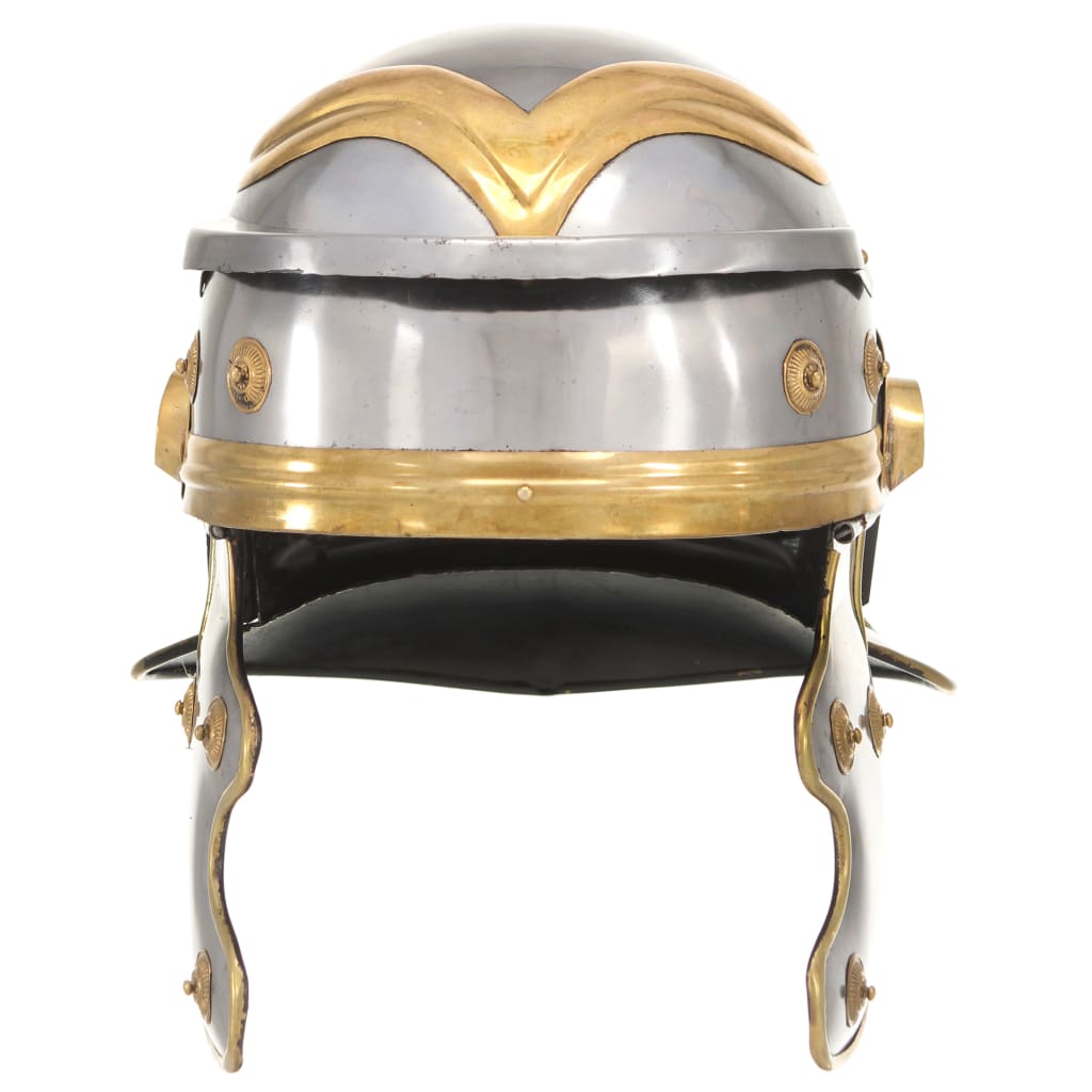 Capacete de soldado romano réplica LARP aço prateado