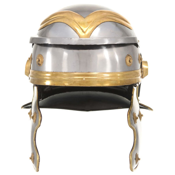 Capacete de soldado romano réplica LARP aço prateado