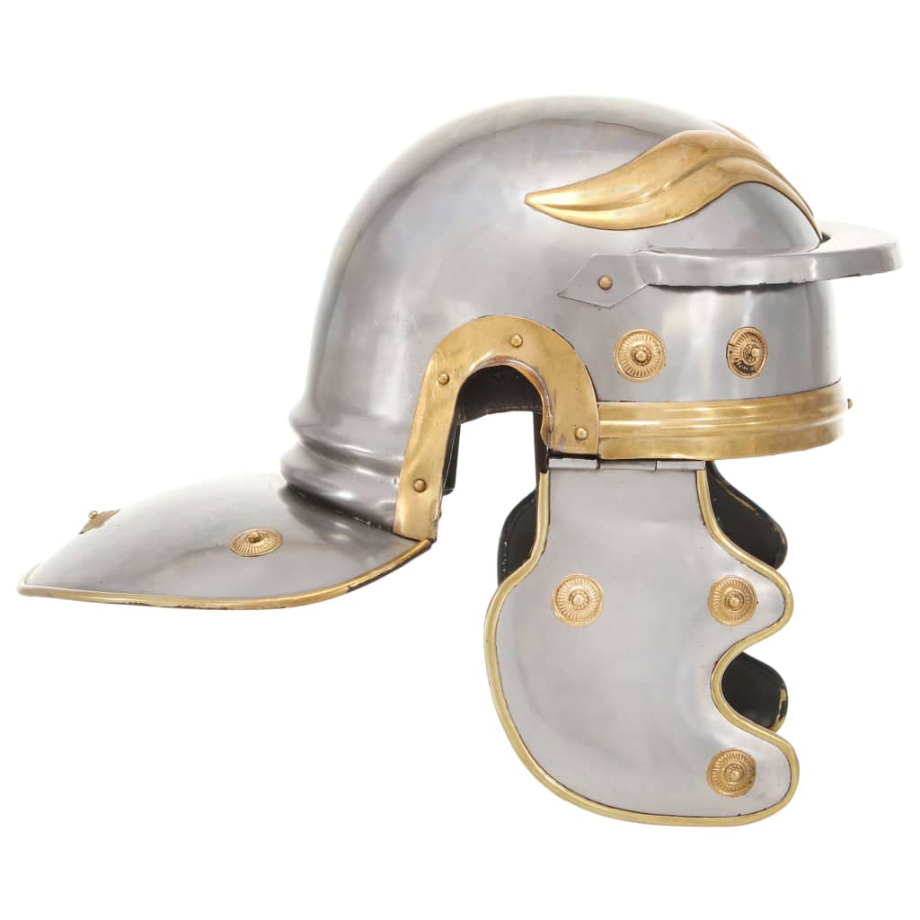 Capacete de soldado romano réplica LARP aço prateado
