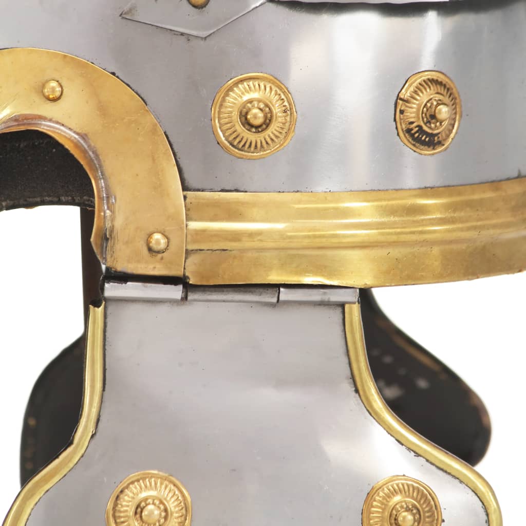 Capacete de soldado romano réplica LARP aço prateado