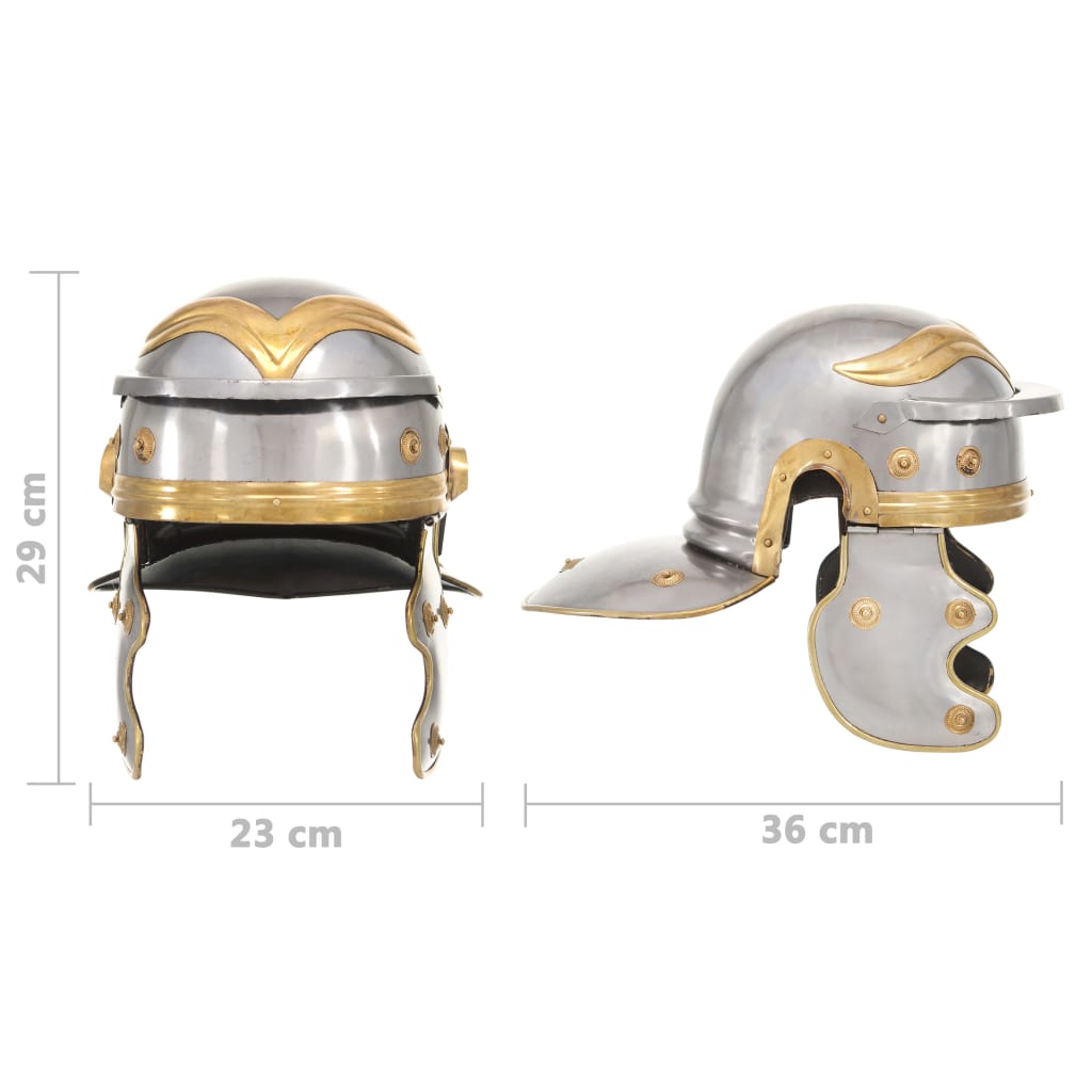 Capacete de soldado romano réplica LARP aço prateado