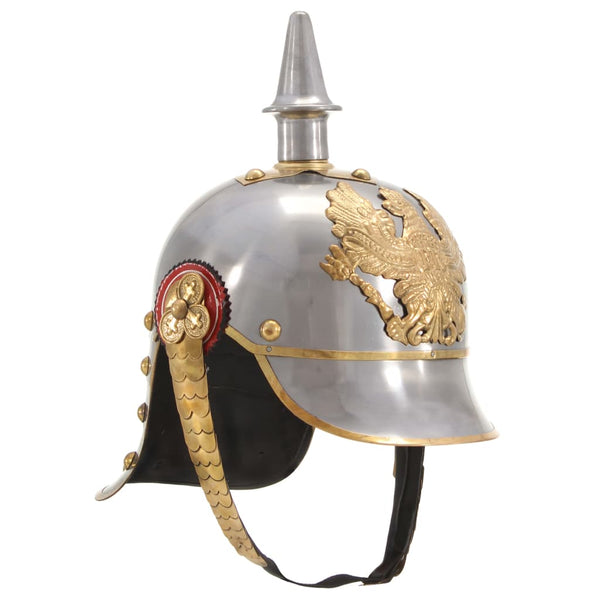 Capacete soldado alemão prussiano réplica LARP aço prateado