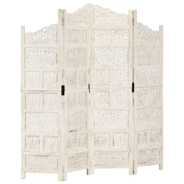 Biombo esculp. mão 4 painéis 160x165cm mangueira maciça branco