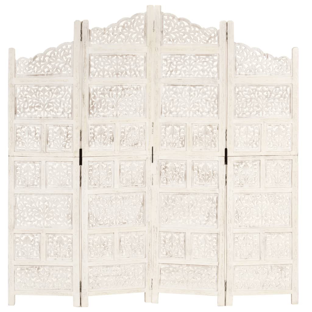 Biombo esculp. mão 4 painéis 160x165cm mangueira maciça branco