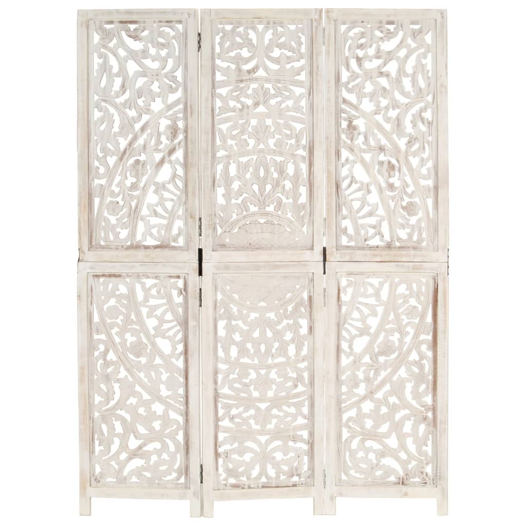 Biombo esculp. mão 3 painéis 120x165 cm mangueira maciça branco