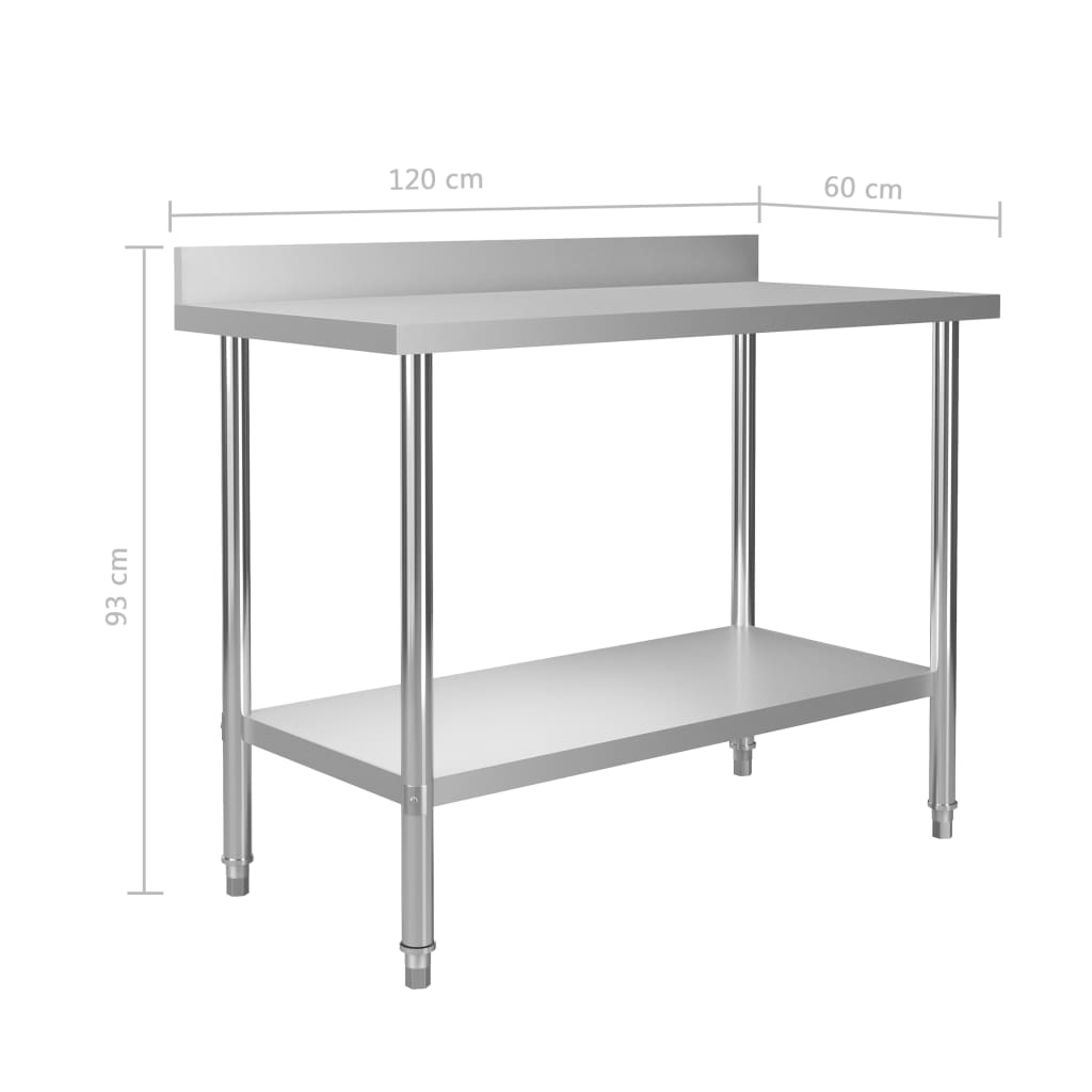 Mesa cozinha rebordo antissalpicos 120x60x93 cm aço inoxidável