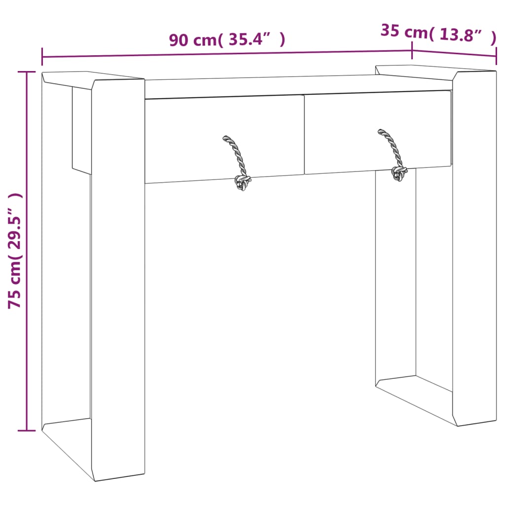 Mesa consola 90x35x75 cm madeira de teca maciça
