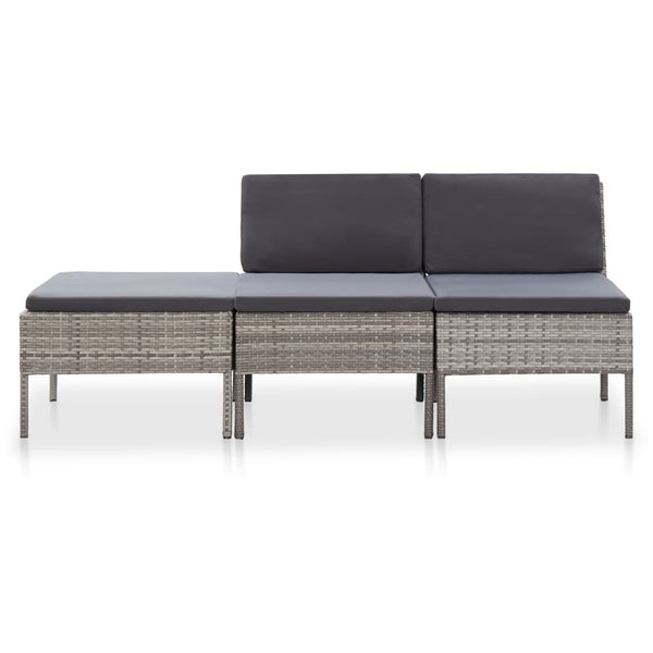 Conjunto lounge de jardim c/ almofadões 3 pcs vime PE cinzento