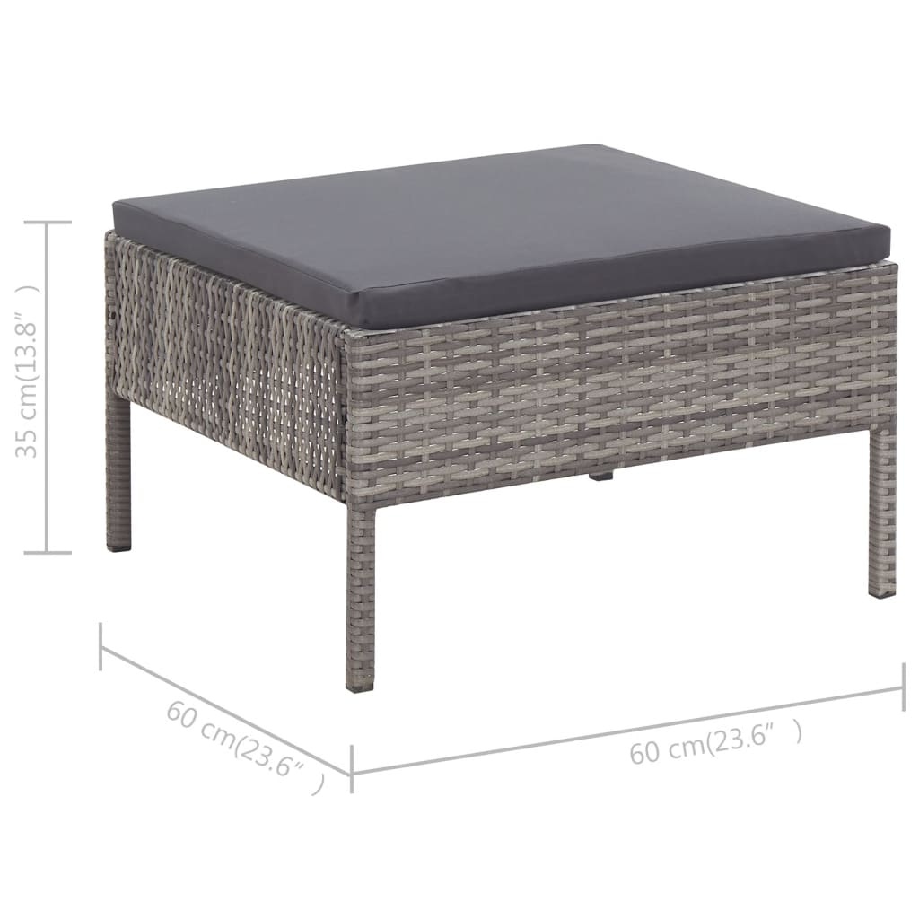 Conjunto lounge de jardim c/ almofadões 3 pcs vime PE cinzento