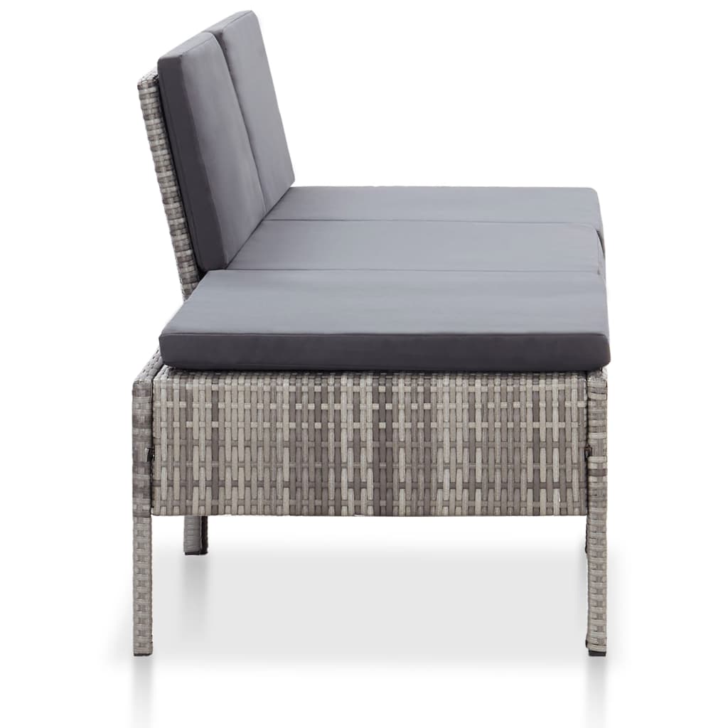 Conjunto lounge de jardim c/ almofadões 3 pcs vime PE cinzento