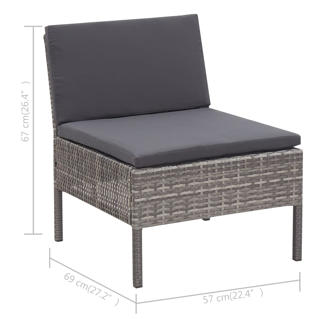 Conjunto lounge de jardim c/ almofadões 3 pcs vime PE cinzento