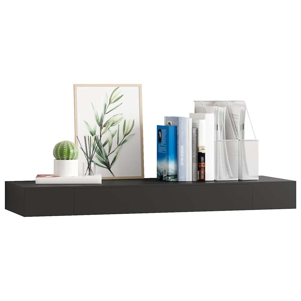 Prateleira de parede suspensa com gaveta 80x25x8 cm preto