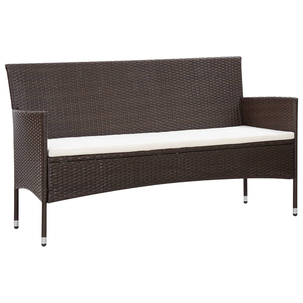 4 pcs conjunto lounge jardim c/ almofadões vime PE castanho
