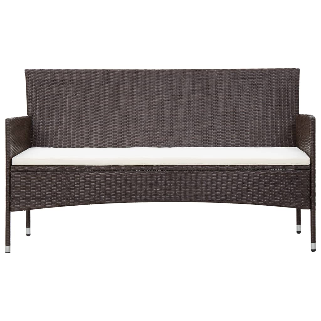 4 pcs conjunto lounge jardim c/ almofadões vime PE castanho