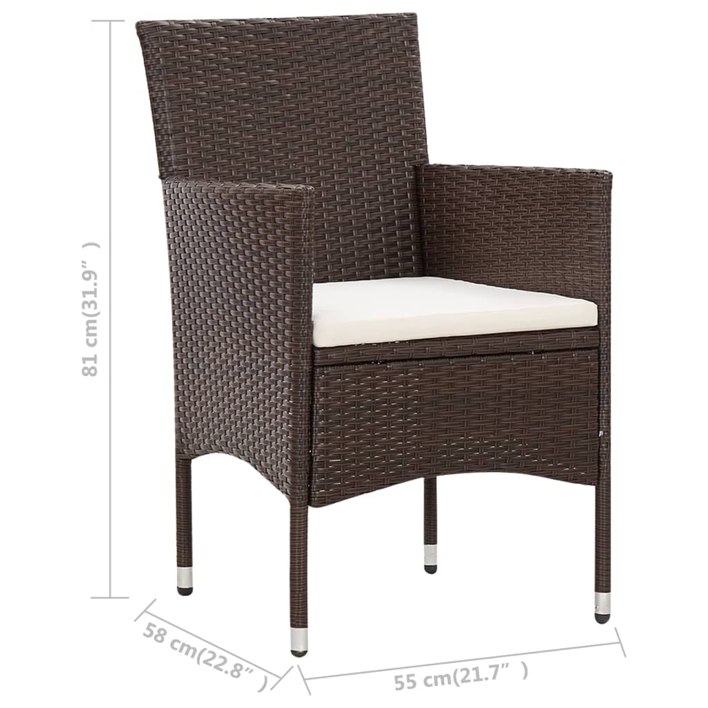 5 pcs conjunto lounge jardim c/ almofadões vime PE castanho